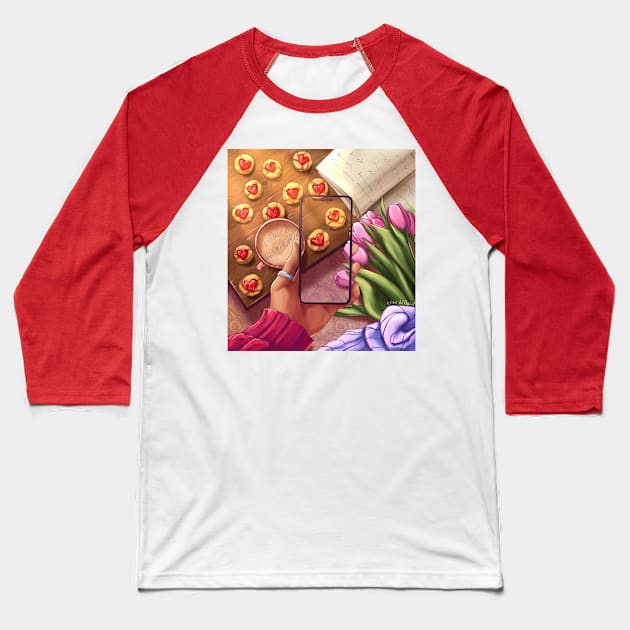 Have a good day. Illustration with tulips and cookies with hearts. Baseball T-Shirt by Elishas art original 